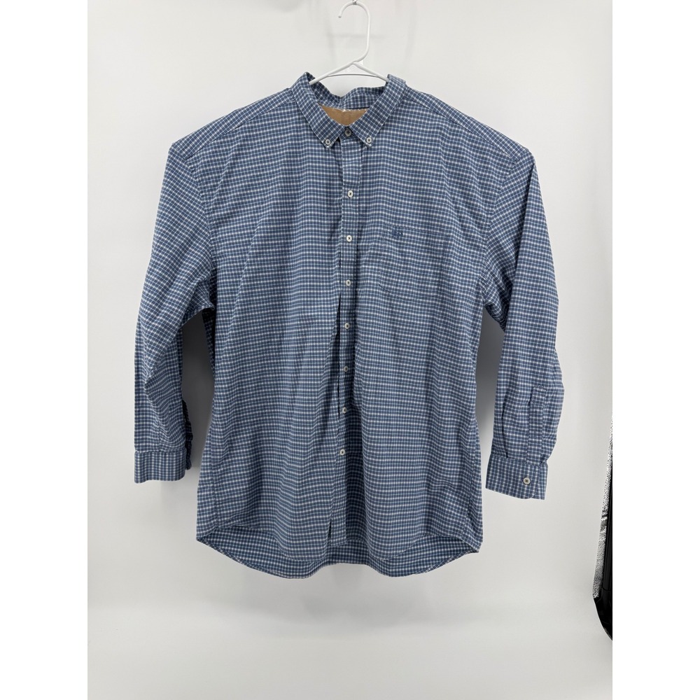 Coastal Cotton Mens XXXL Plaid Button Down Shirt Blue Green Stretch Long Sleeve
